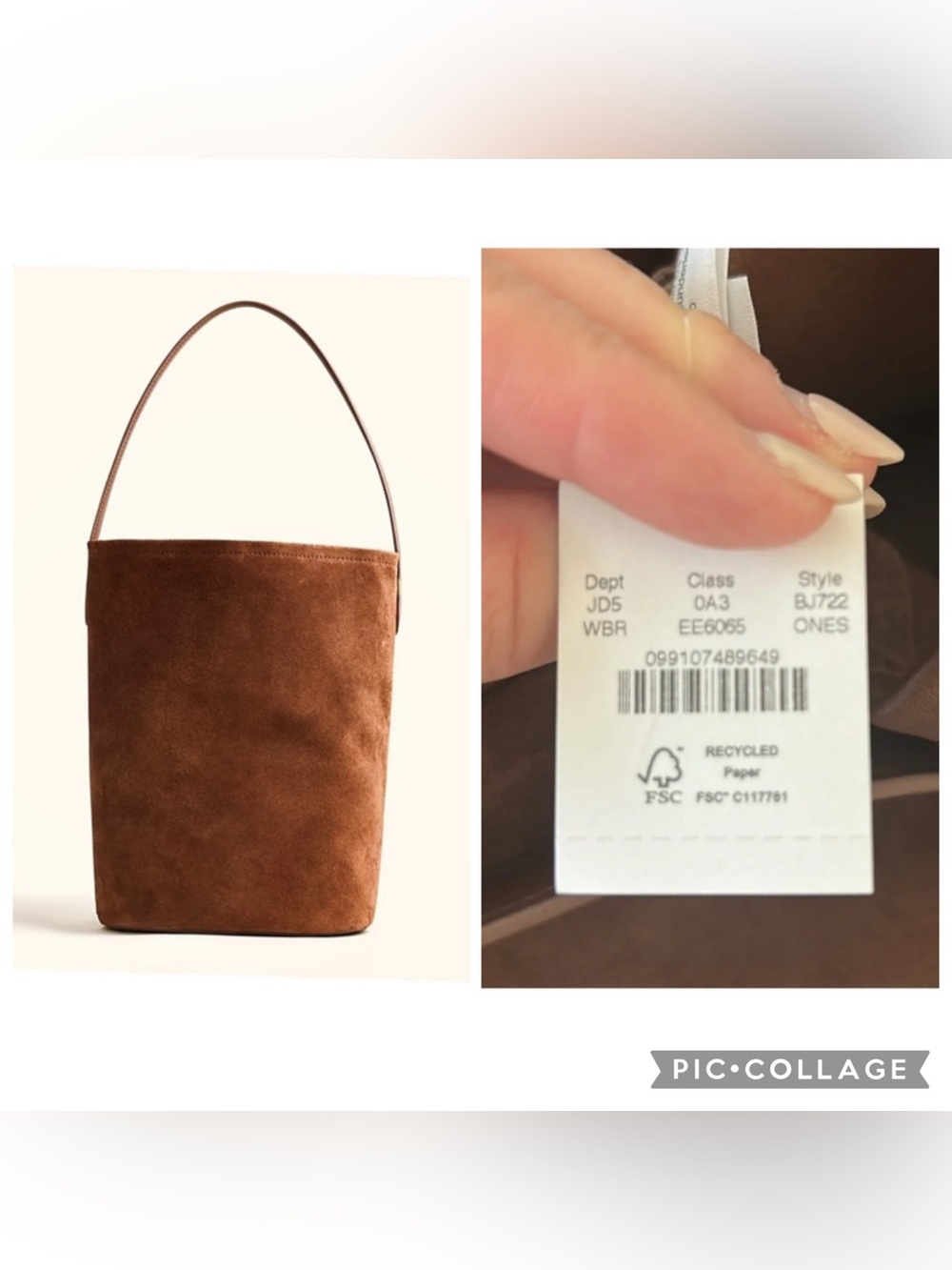 NWT J. Crew Berkeley Bucket Bag Leather and Suede in Ganache BJ722